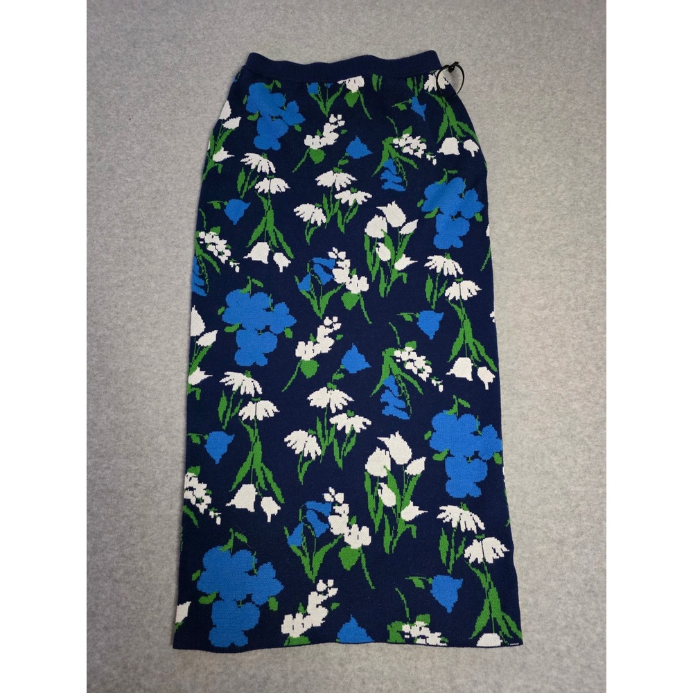 Kate Spade New York Floral Knit Maxi Skirt Blue White XS Extra Small